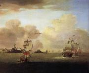 Monamy, Peter British men-o-war and a merchantman off Elizabeth Castle,Jersey oil painting picture wholesale